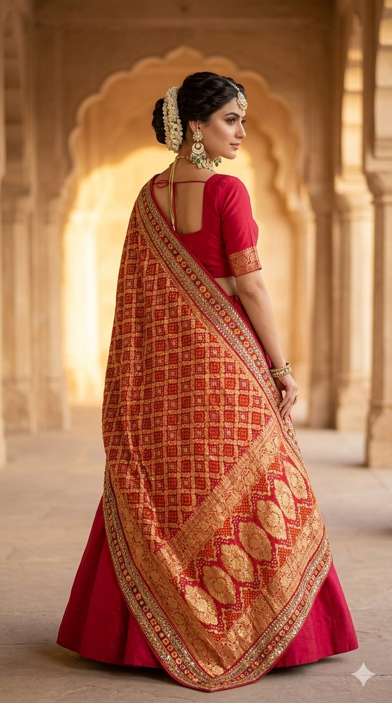 Surkh Rajsi Bandhej Dupatta